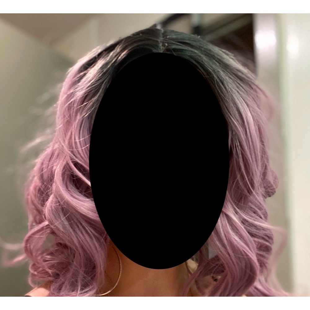 Lavender purple Ombre Wavy Synthetic Wig – Short Shoulder Length with Black Root